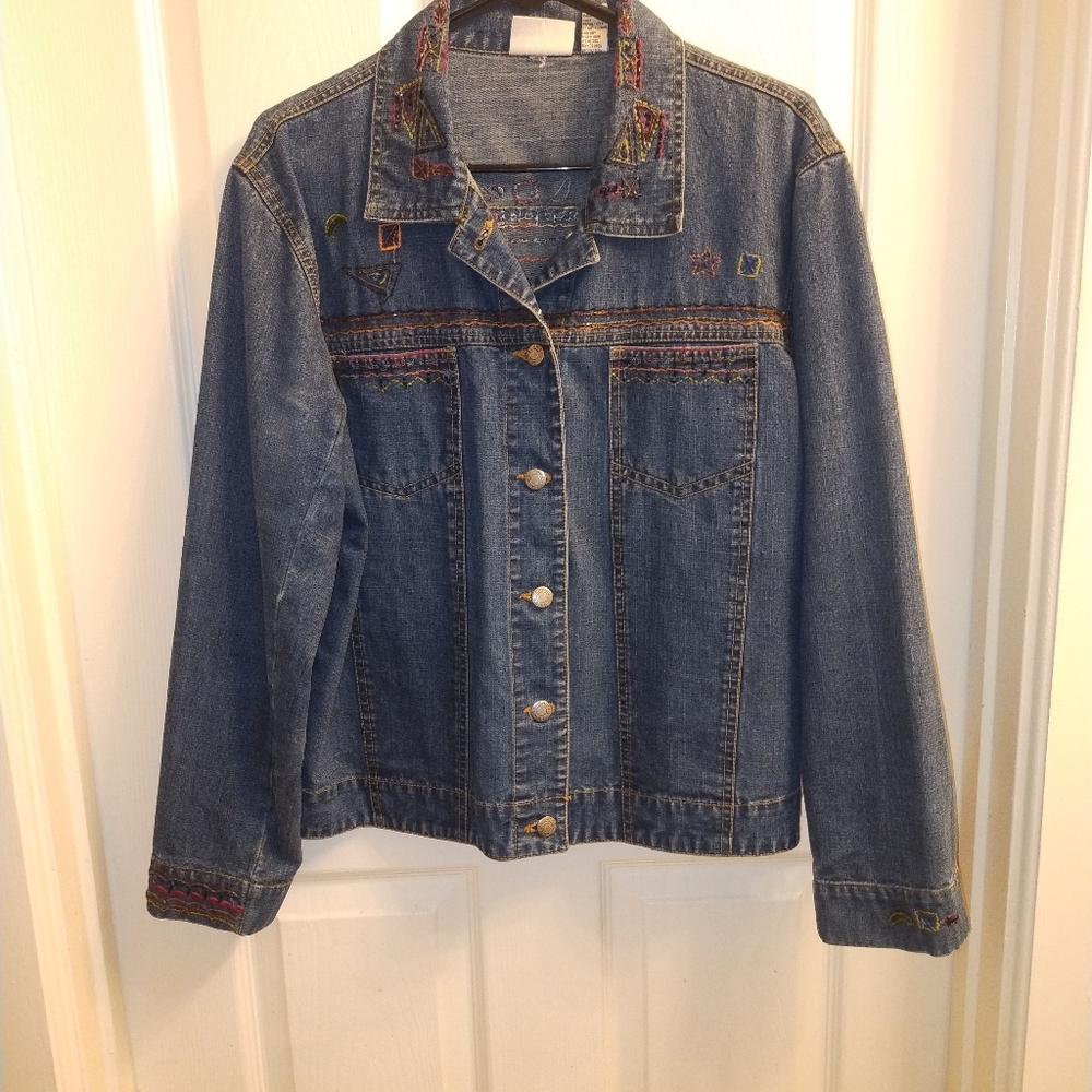 Chico's Embroidered Denim Jacket - Blue